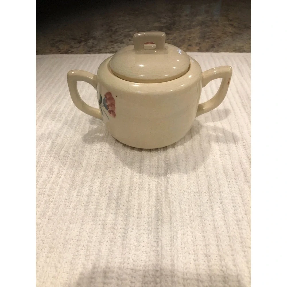Vintage Made In Japan Sugar Bowl With Lid Flower Pattern Crazed